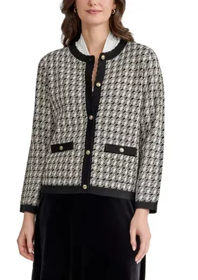 Long Sleeve Button Up Jacquard Cardigan by Kasper