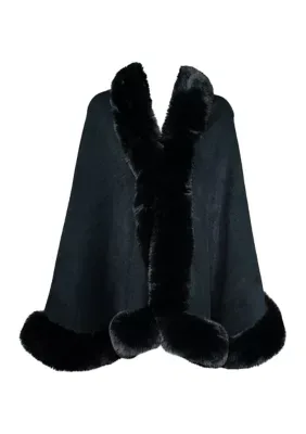 Knit Ruana with Faux Fur Trim by Surrell