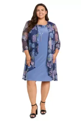 Printed Metallic Jacket Dress by R&M Richards