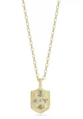 Sterling Silver Shield Pendant Necklace by Sphera Milano
