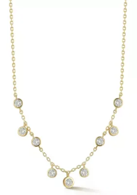 Sterling Silver CZ Charm Station Necklace