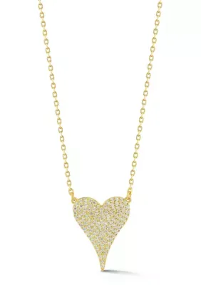 Sterling Silver Medium Pave Heart Pendant Necklace by Sphera Milano