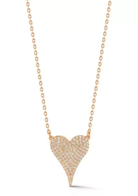 Sterling Silver Medium Pave Heart Pendant Necklace
