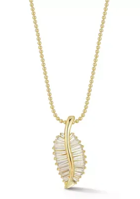 Sterling Silver Large Baguette Cut CZ Leaf Pendant Necklace by Sphera Milano