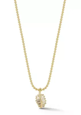 Sterling Silver Small Baguette Cut CZ Leaf Pendant Necklace by Sphera Milano