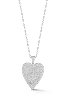 Sterling Silver Pave Bold Heart Pendant Necklace by Sphera Milano
