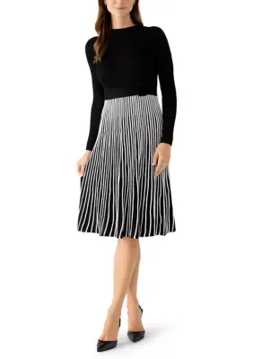 Long Sleeve Twofer Pleated A-Line Dress by Robbie Bee