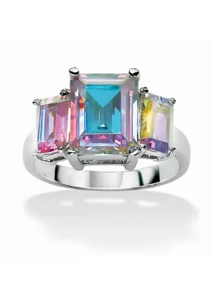 5.60 TCW Emerald-Cut Aurora Borealis CZ Platinum-Plated Ring by Seta Jewelry