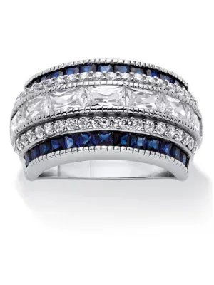 6.48 TCW CZ and Simulated Sapphire Platinum-Plated Ring