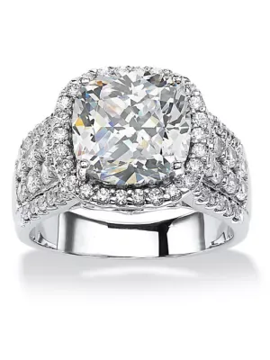 3.68 TCW CZ Platinum-Plated Halo Engagement Ring by Seta Jewelry
