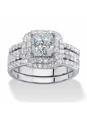 2.37 TCW Princess-Cut Cubic Zirconia 3-Piece Bridal Set in Platinum-Plated