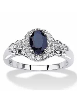 1.12 TCW Genuine Blue Sapphire and White Topaz Platinum-Plated Cocktail Ring by Seta Jewelry