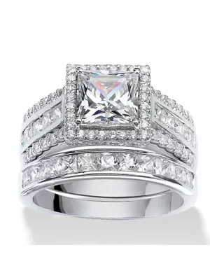 3.31 TCW Square Cubic Zirconia 2-Piece Bridal Ring Set in Platinum-Plated