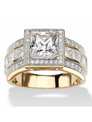 2.92 TCW Princess-Cut CZ Halo Engagement Ring in 18k Gold-Plated by Seta Jewelry