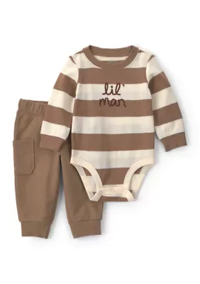 Bear Print Long Sleeve Shirt and Pants Set with Bib by Carter's