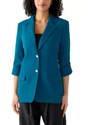 Roll Sleeve One Button Notch Collar Blazer by Calvin Klein