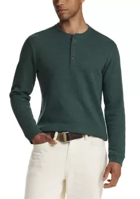 Long Sleeve Variegated Microstripe Waffle Henley Shirt by Weatherproof Vintage