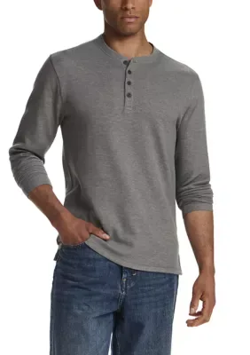Long Sleeve Variegated Microstripe Waffle Henley Shirt