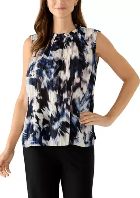 Sleeveless Printed Plissé Blouse by Calvin Klein
