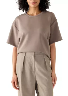 Short Sleeve Crew Neck Soft Scuba Top by Calvin Klein