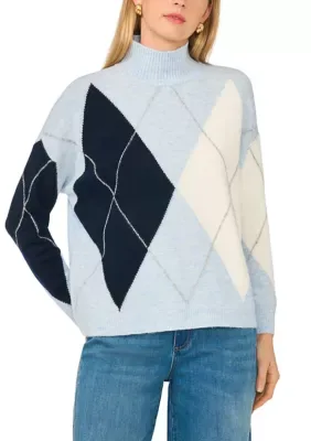 Long Sleeve V-Neck Argyle Sweater by Vince Camuto