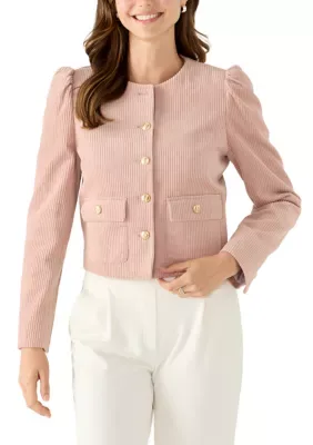 Collarless Corduroy Button Front Jacket by BCBG