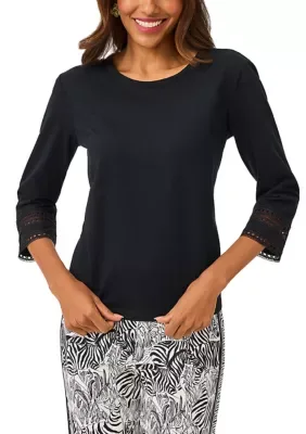 Clairmont 3/4 Sleeved Trimmed Knit Top by Lilly Pulitzer