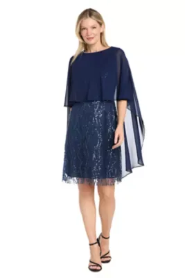 Short Beaded Dress W Caplet Overlay by R&M Richards