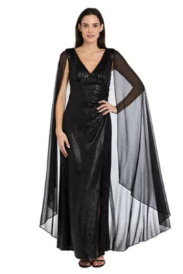 Long Metallic Knit Cape Dress by R&M Richards
