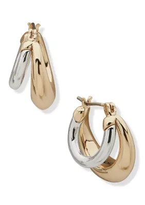 Two Tone Puffy Split Hoop Earrings by DKNY