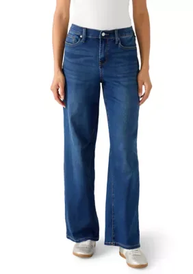 High Rise Knit Denim Wide Leg Pants by Wonderly