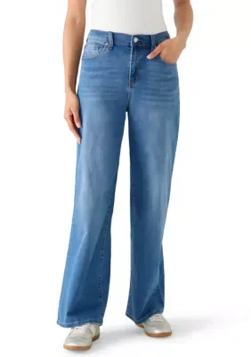 High Rise Knit Denim Wide Leg Pants by Wonderly