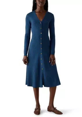 Long Sleeve Ribbed Knit Midi Sweater Dress by Lucky Brand