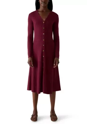 Long Sleeve Ribbed Knit Midi Sweater Dress