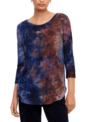 3/4 Sleeve Tie-Dye Burnout Shirttail Top by Karen Kane