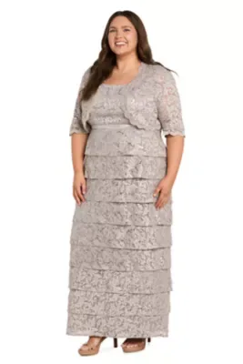 Glitter Lace Tiered Long Dress W Bolero Jacket by R&M Richards