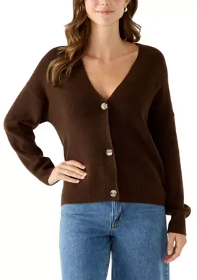 V-Neck Cable Knit Cardigan by Single Thread