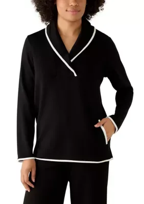 Long Sleeve Shawl Tunic Top with Tipping by Kim Rogers