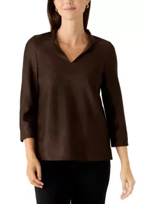 Suede V-Neck Collar Popover Top by Crown & Ivy