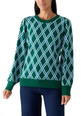 Puff Sleeve Intarsia Sweater