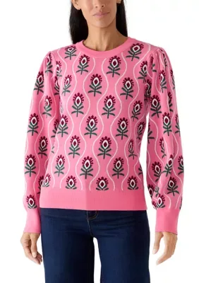 Puff Sleeve Intarsia Sweater