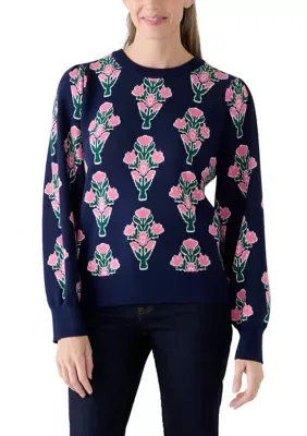 Puff Sleeve Intarsia Sweater