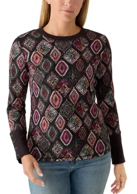 Long Sleeve Crew Neck Thermal Print Top by Wonderly