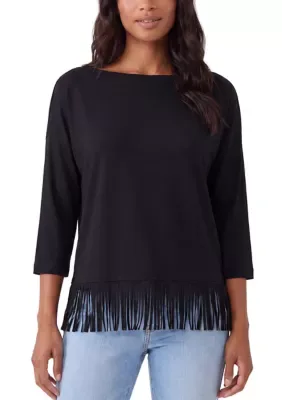 3/4 Sleeve Fringe Boatneck Top by Karen Kane