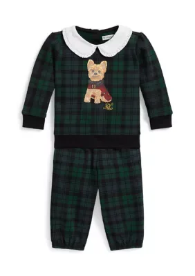 Dog-Print Plaid Fleece Sweatshirt & Pants by Ralph Lauren