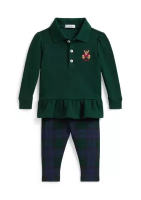 Polo Bear Peplum Top & Plaid Legging Set by Ralph Lauren