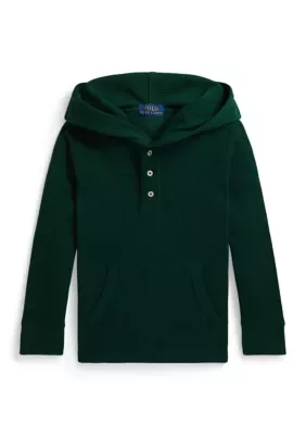 Waffle-Knit Cotton Hooded Henley by Ralph Lauren