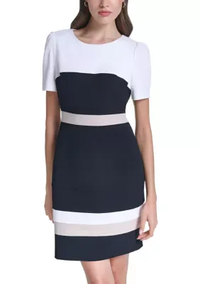 Short Sleeve Printed Scuba Sheath Dress by Tommy Hilfiger