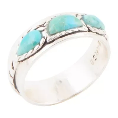 Triple Stone Simplicity Blue Turquoise and Silver Ring by Barse Jewelry