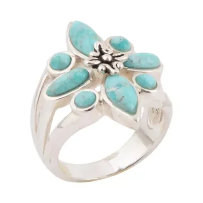 Floral Blue Turquoise and Silver Statement Ring by Barse Jewelry